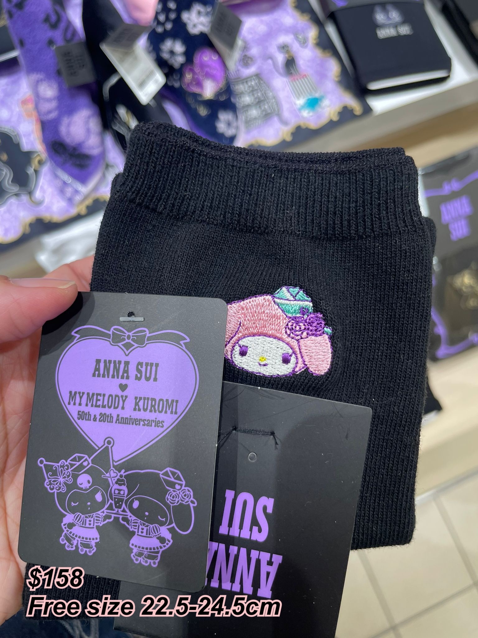 Anna sui x melody kuromi 系列 公仔頭短襪/2 色