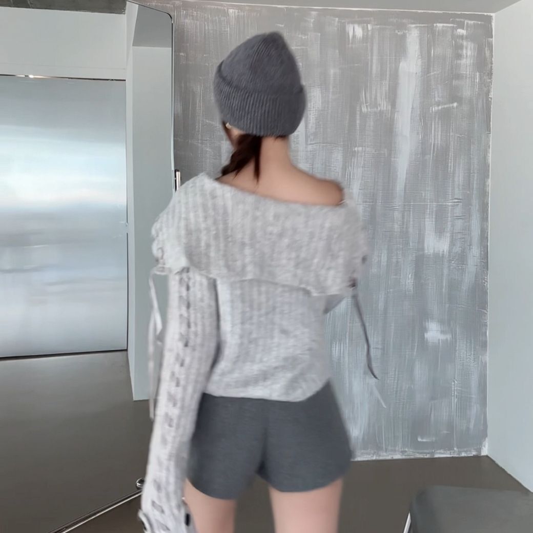 【灰白北極熊】DOMISS甜美緞帶 慵懶針織外套 毛衣外套(現+預)