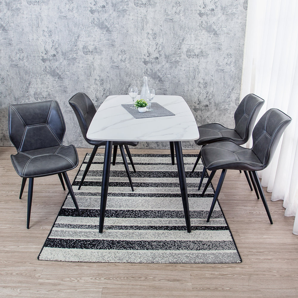 雷蒙4.7尺工業風白色岩板/石面餐桌椅組(一桌四椅)