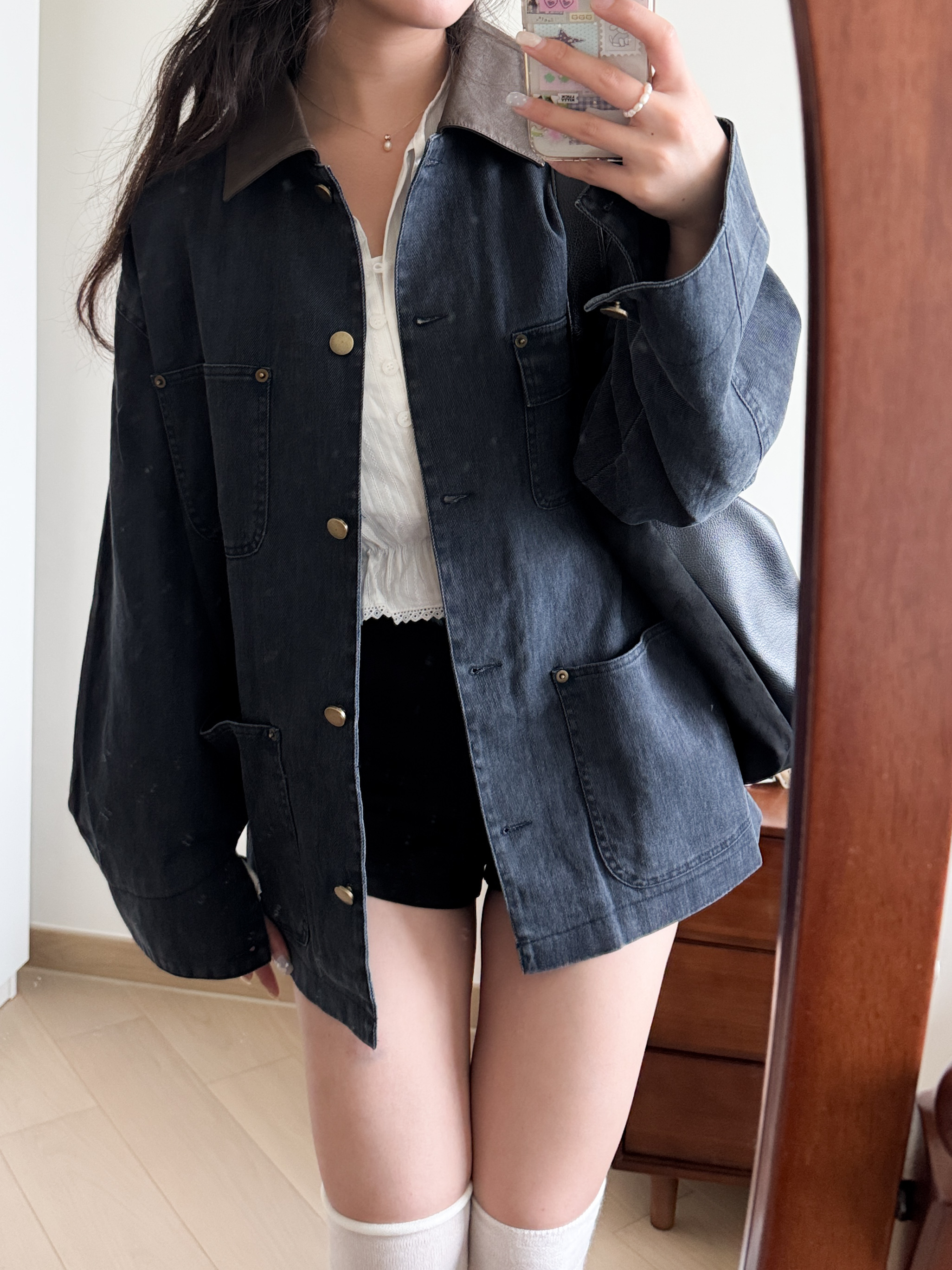 今季必入//拼皮領denim work coat