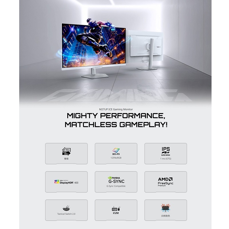 米特3C數位–GIGABYTE 技嘉 M27UP ICE 27吋白色平面電競螢幕