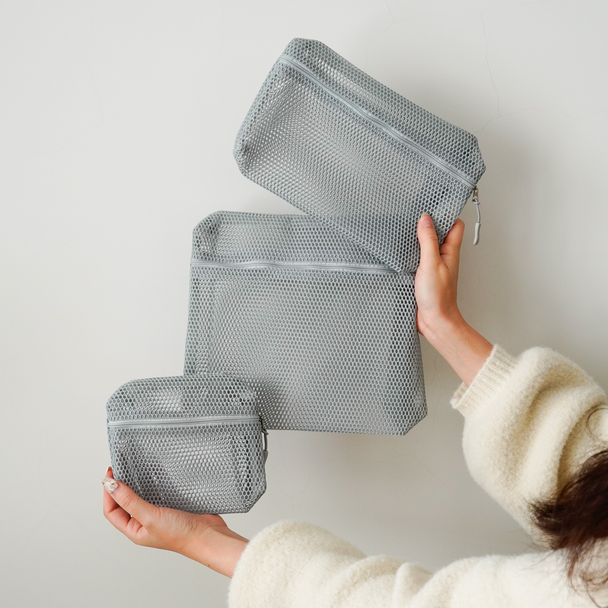 無印風萬用透氣收納袋 三入組 兩色售