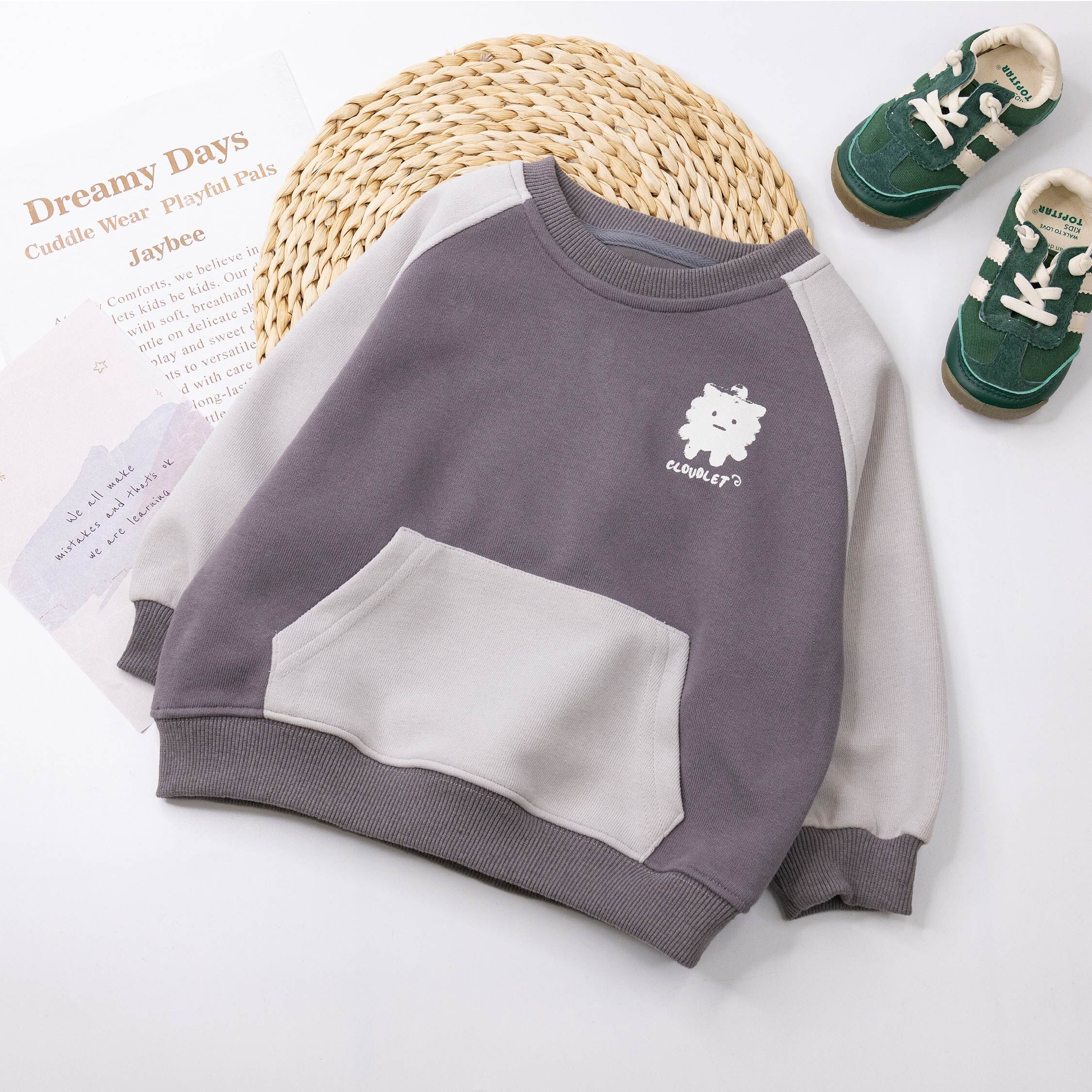 【H55607】粉刷精靈撞袖拼接上衣