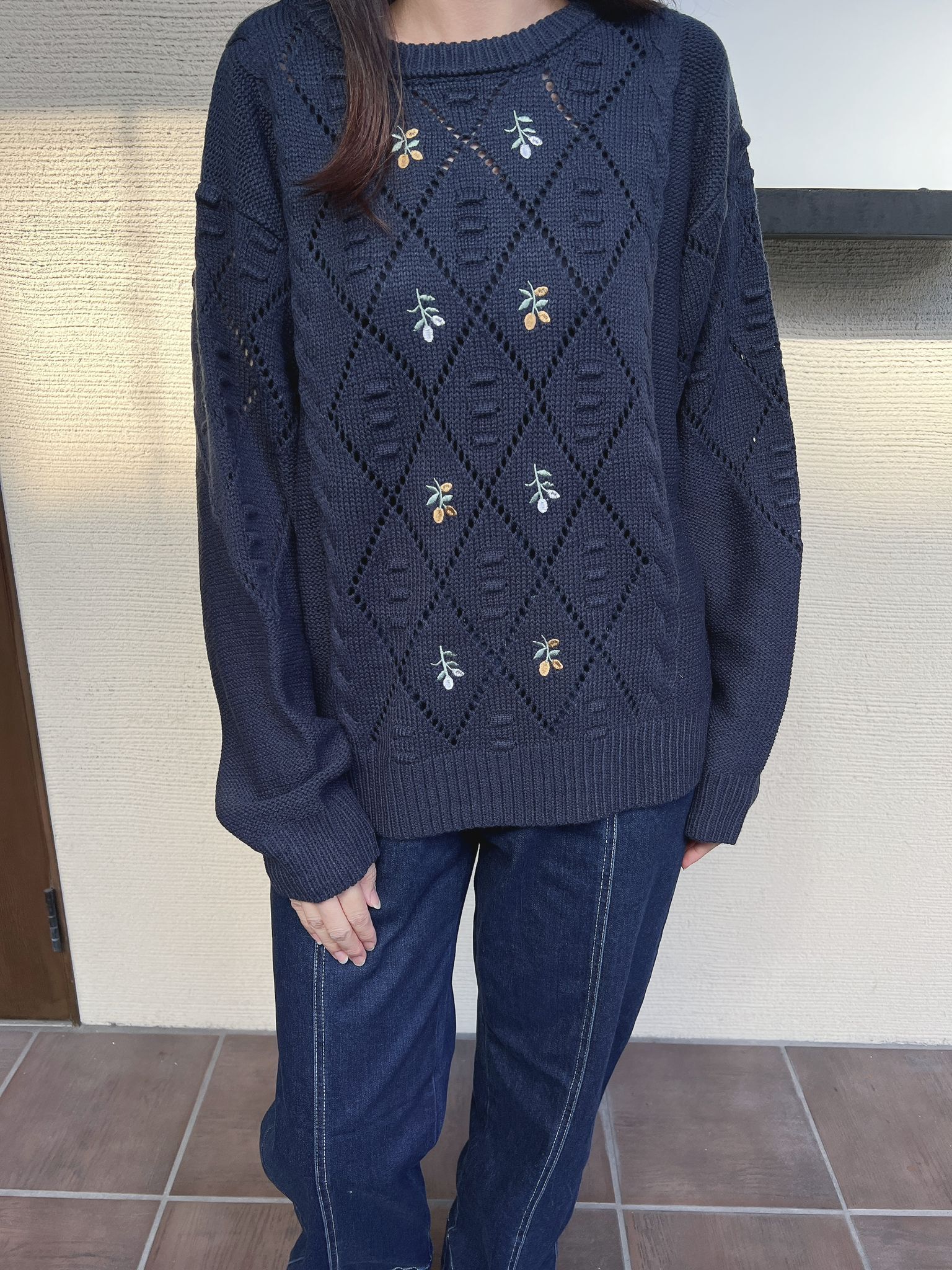 Ie 通花刺繡花針織top