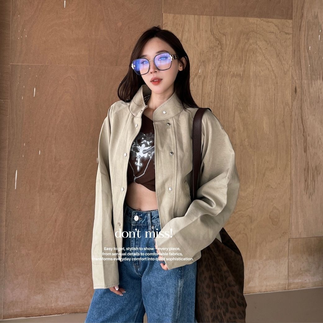 【極簡自信】DOMISS立領設計 卡其色工裝翻領外套 立領外套(現貨)