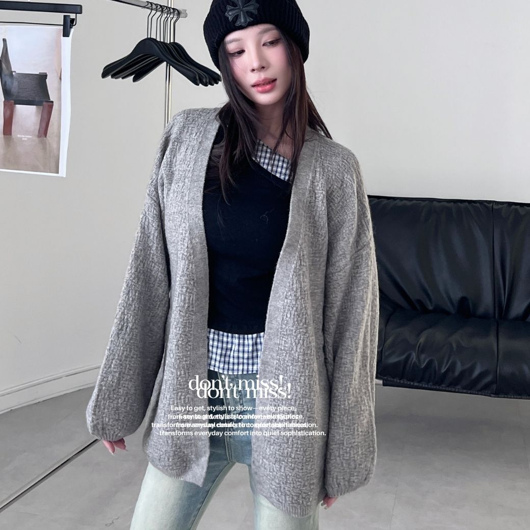 【松絨暖爐】DOMISS慵懶落肩針織外套 針織外套 寬鬆毛衣外套開衫(現貨)