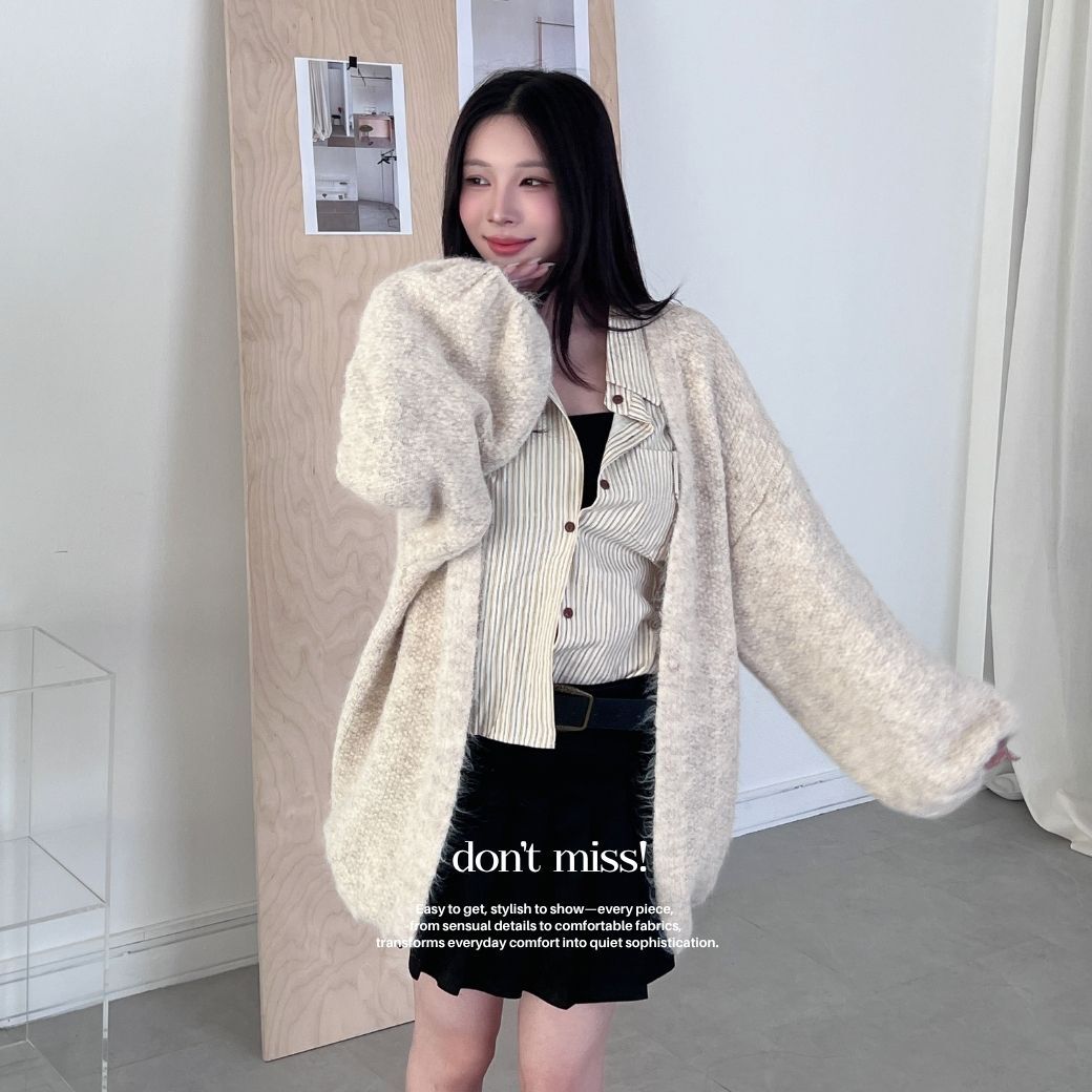 【松絨暖爐】DOMISS慵懶落肩針織外套 針織外套 寬鬆毛衣外套開衫(現貨)