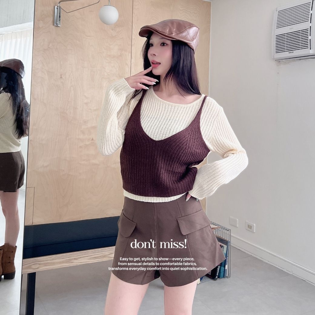 【奶油拿鐵】DOMISS針織兩件式背心上衣套裝 針織衫 長袖上衣(現貨)