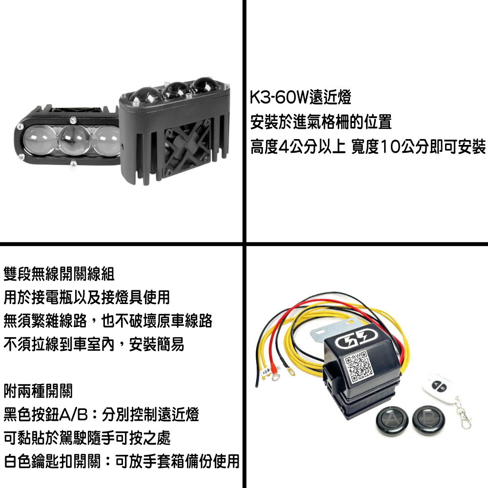 12V K-3 60W遠近燈無線開關組合 晶典光電