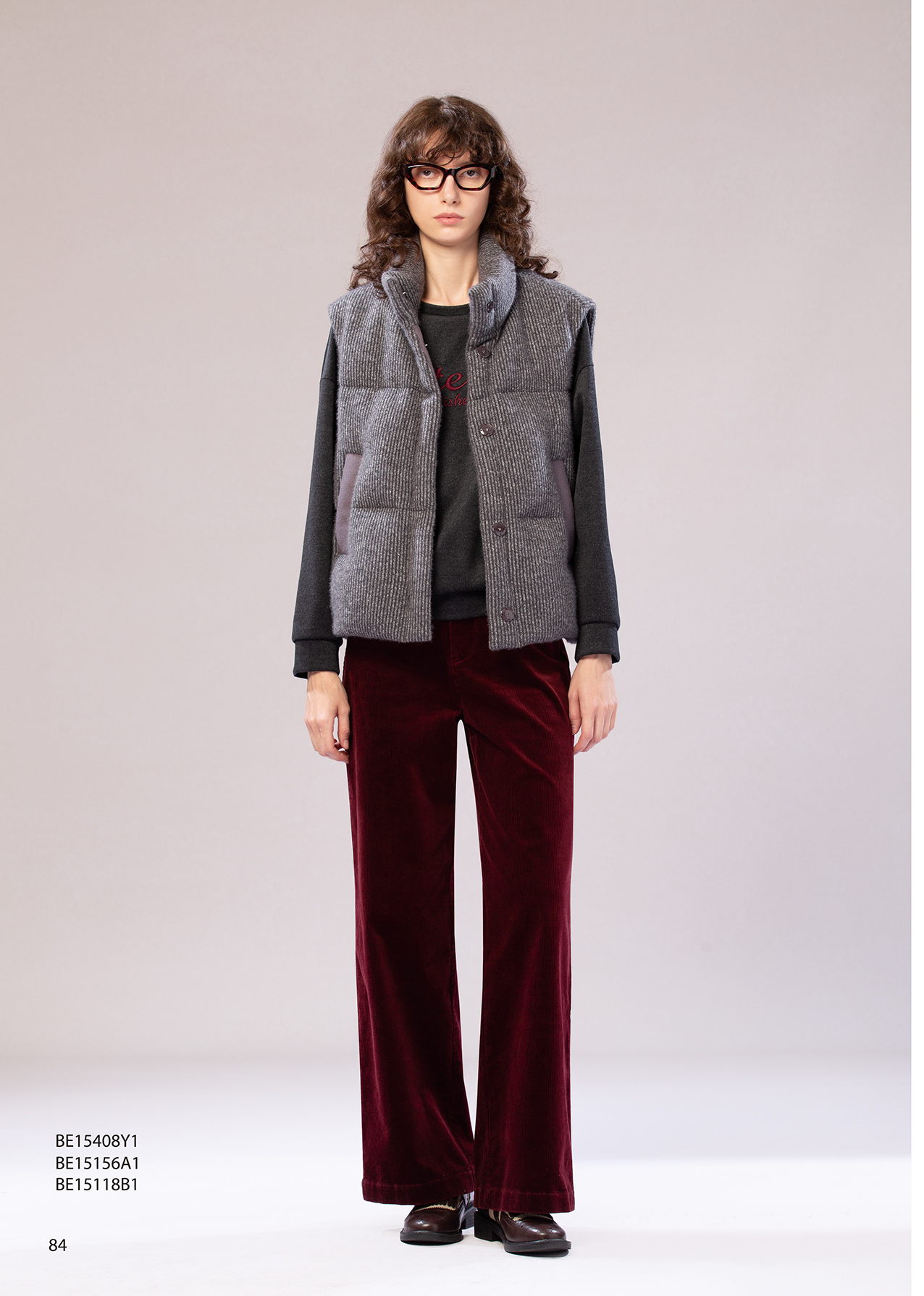 BE15118B1 秋韻絨調燈芯絨高腰寬直筒長褲