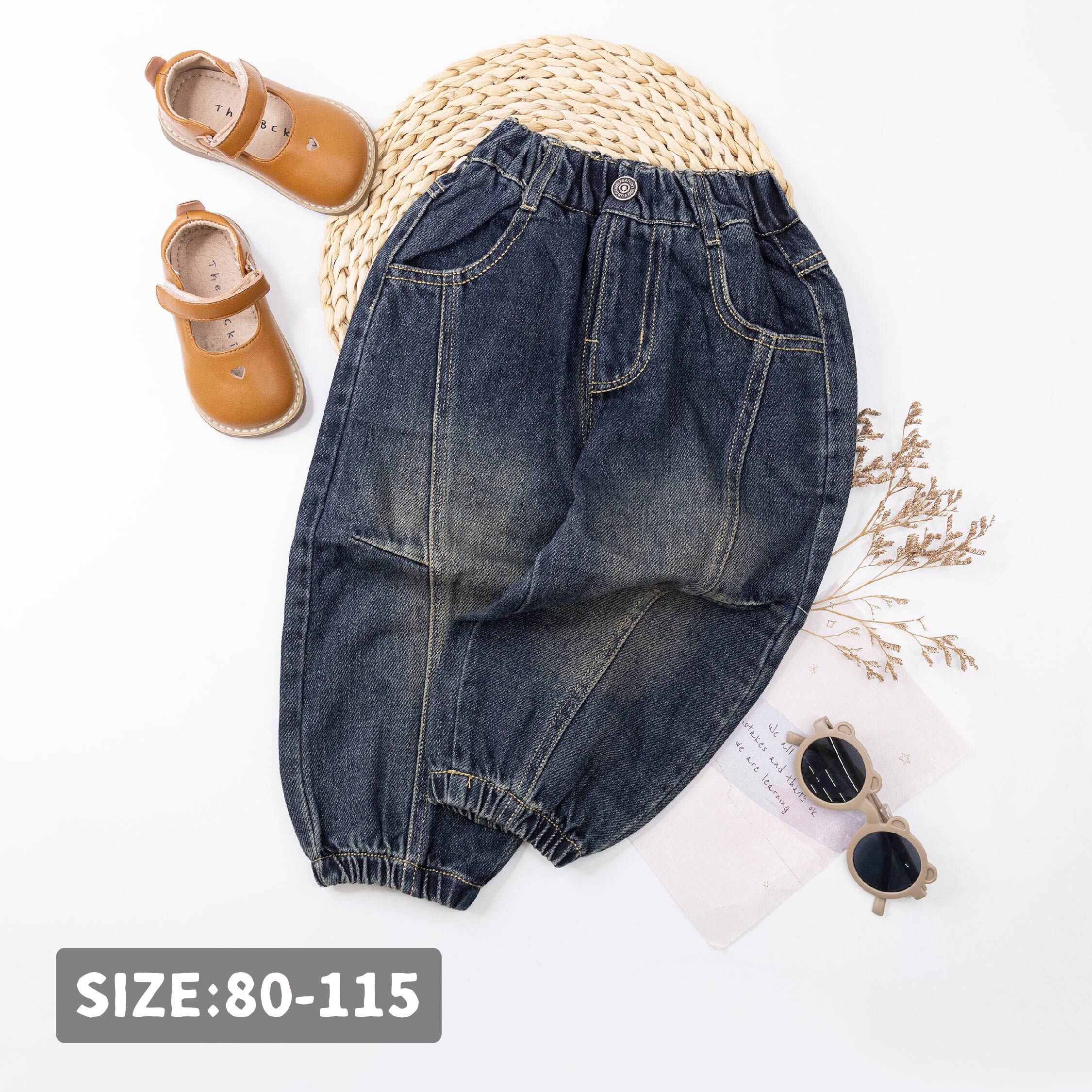 【H55649】簡約立體縫線牛仔褲/縮口褲