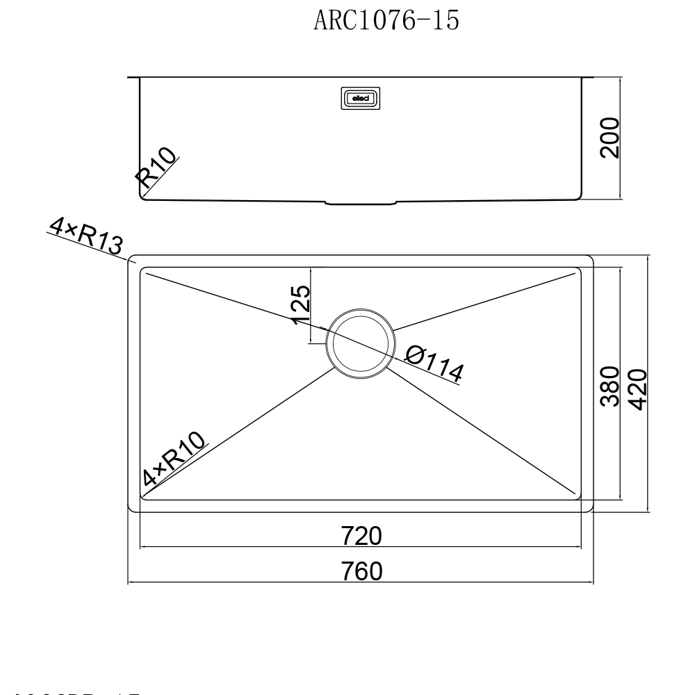 Elleci ARCA系列不銹鋼手工鋅盤 ARC1076 - 15 (不包括安裝)