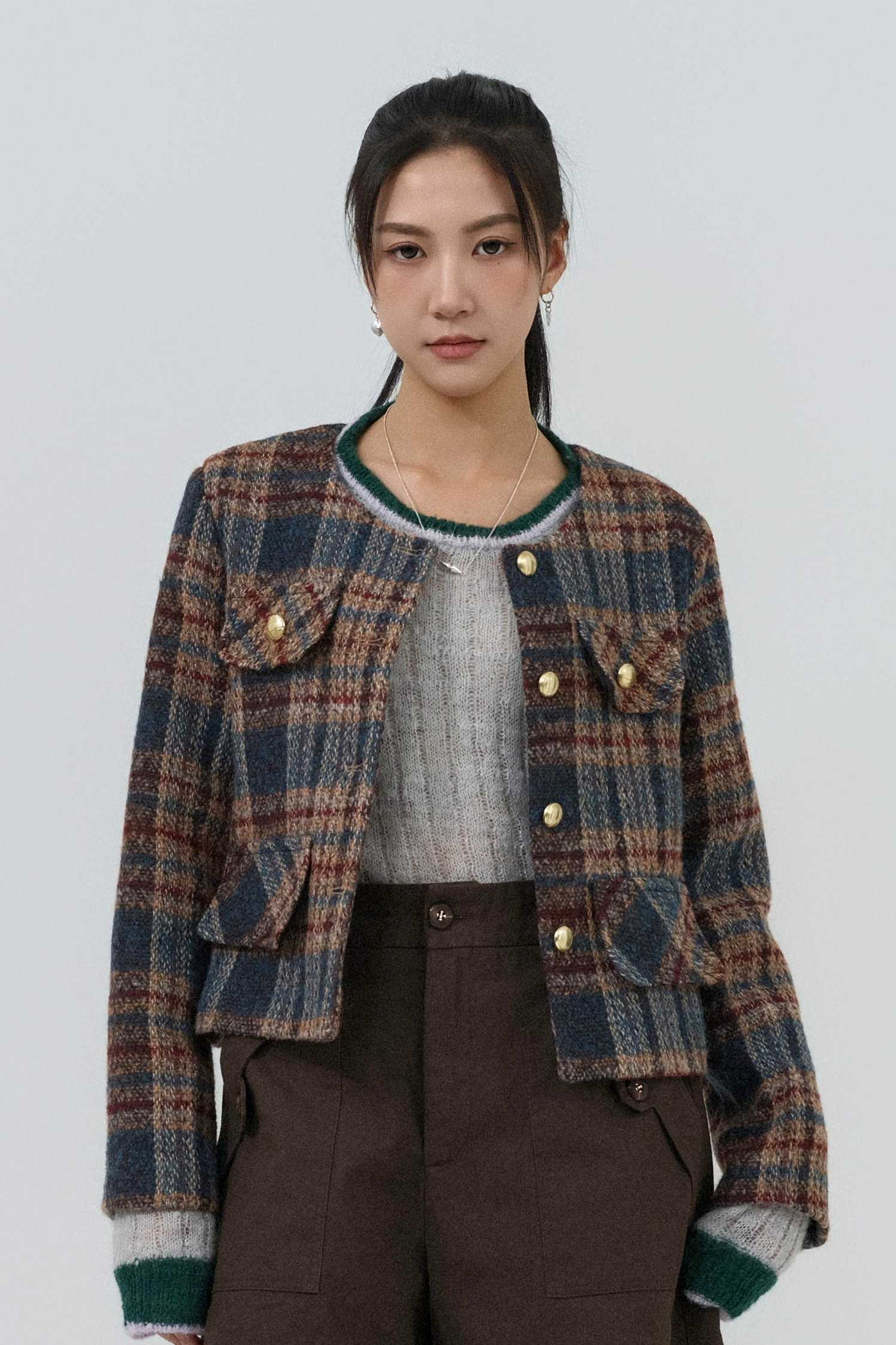 格仔四袋短絨褸 (預購產品）