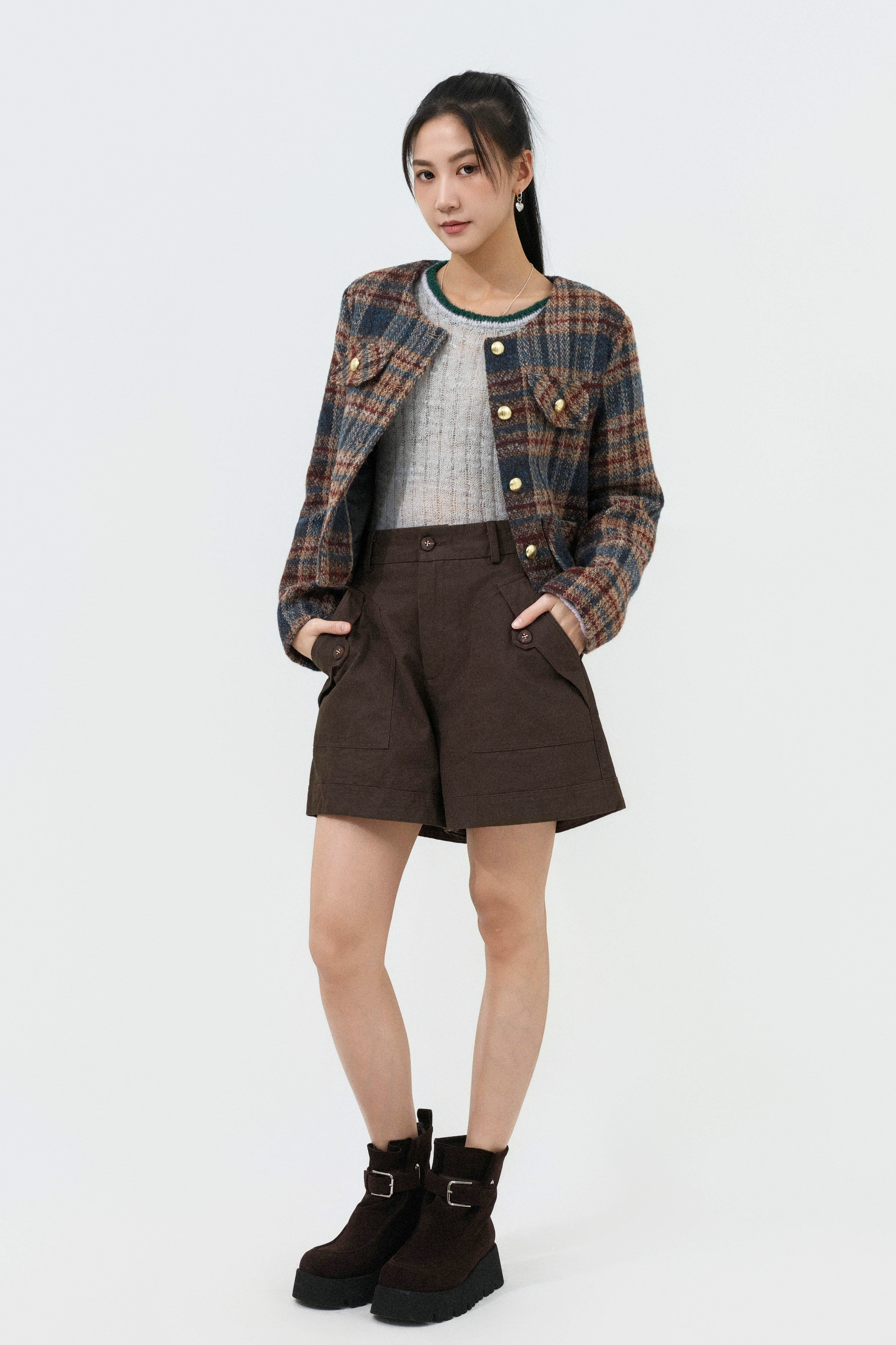 格仔四袋短絨褸 (預購產品）