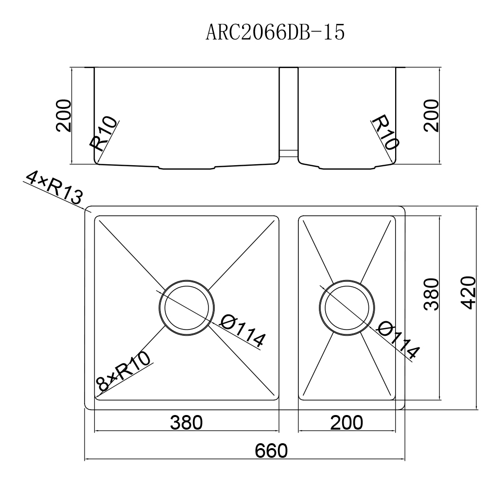 Elleci ARCA系列不銹鋼手工鋅盤 ARC2066DB - 15 (不包括安裝)
