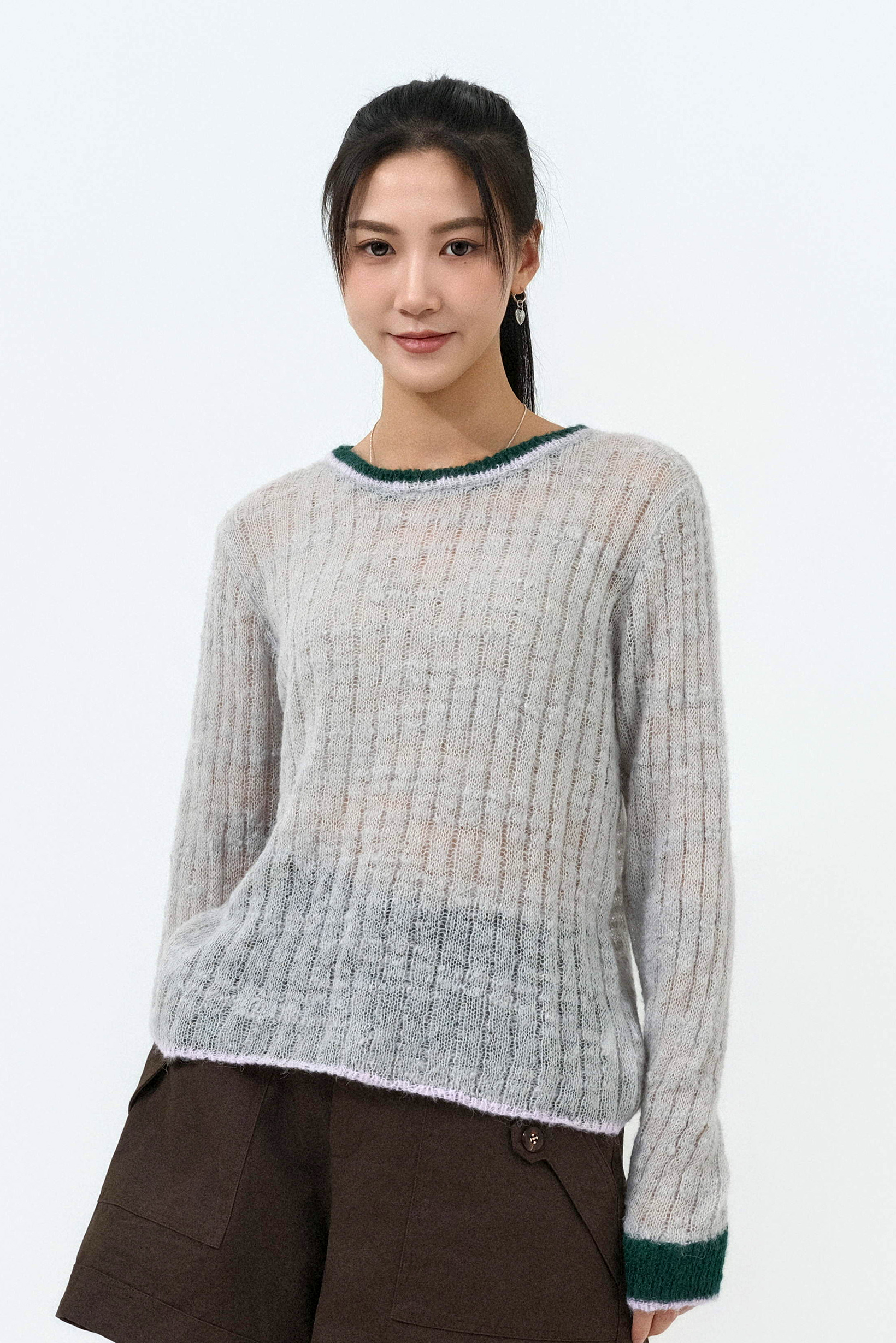 撞色邊薄morhair冷衫 (預購產品）