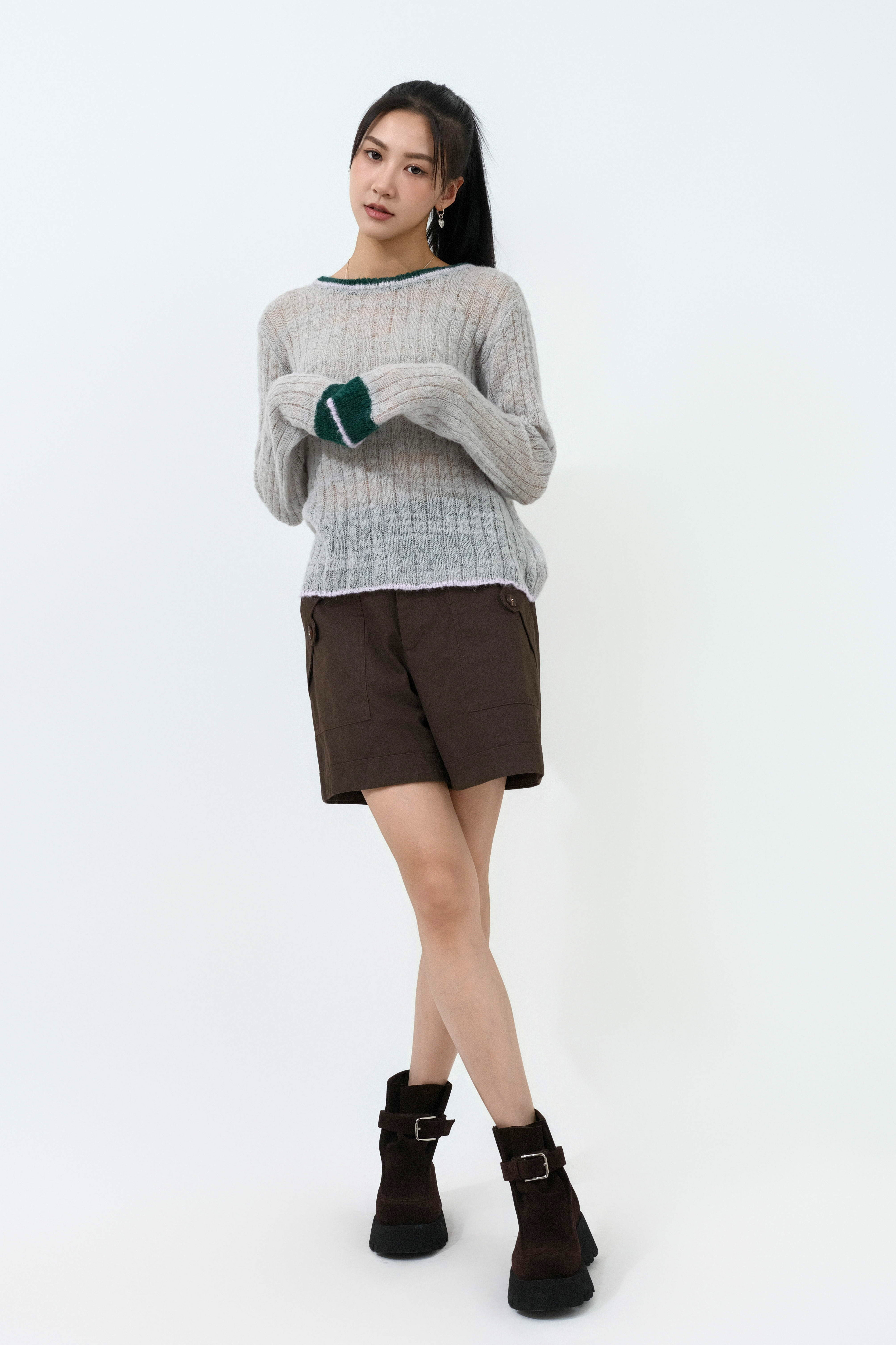 撞色邊薄morhair冷衫 (預購產品）