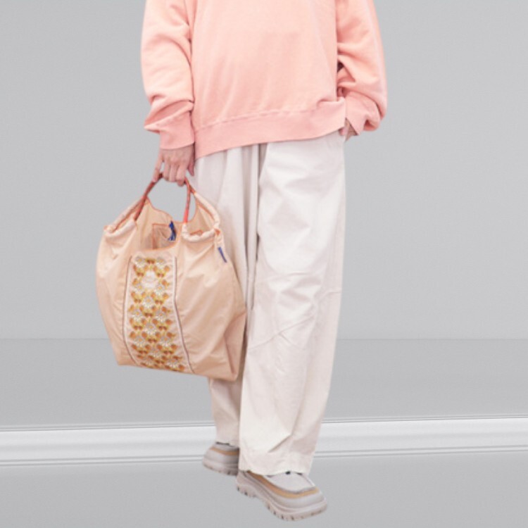 Ball＆Chain 刺繡環保購物袋 M號 - 卡其 (30104621)