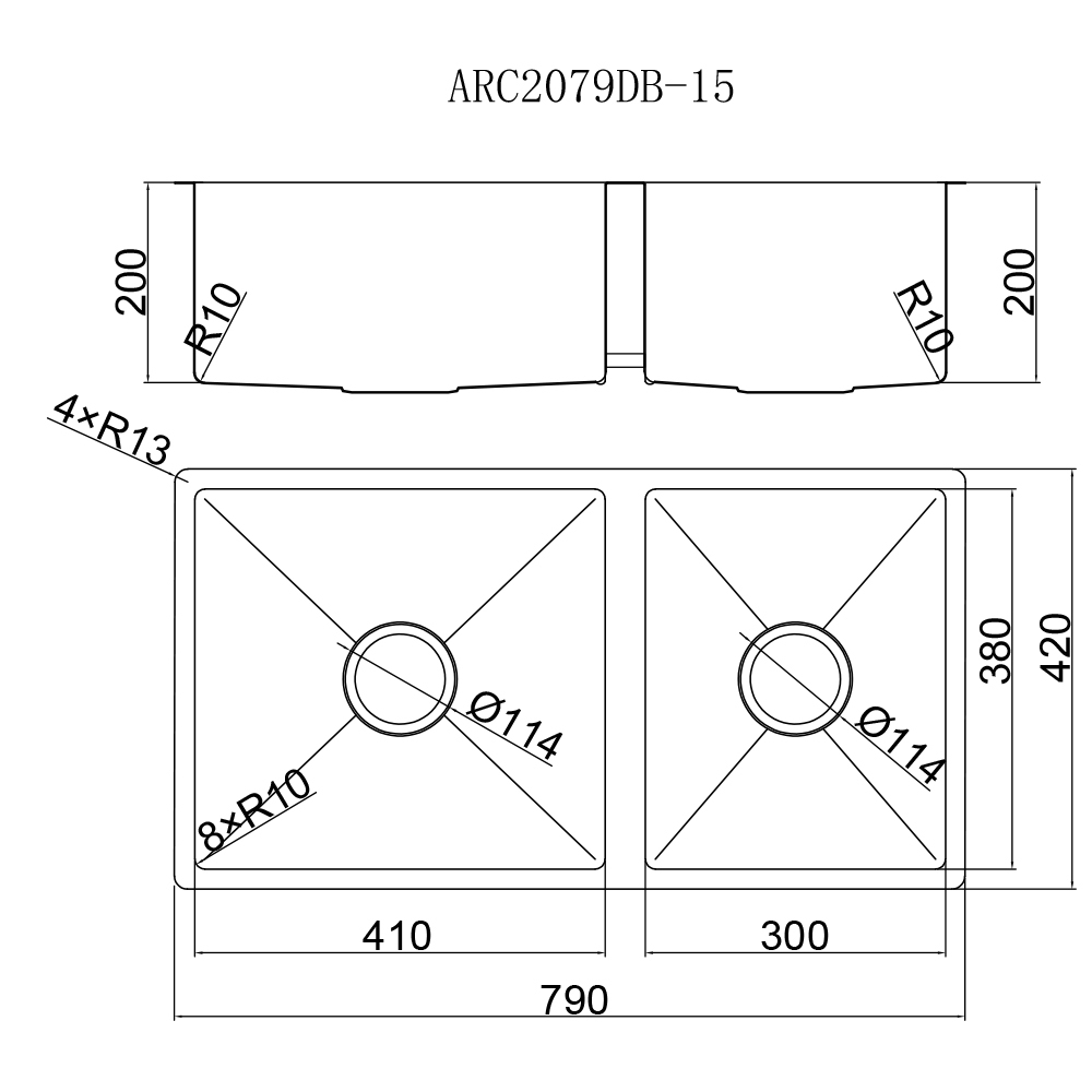 Elleci ARCA系列不銹鋼手工鋅盤 ARC2079DB -15 (不包括安裝)