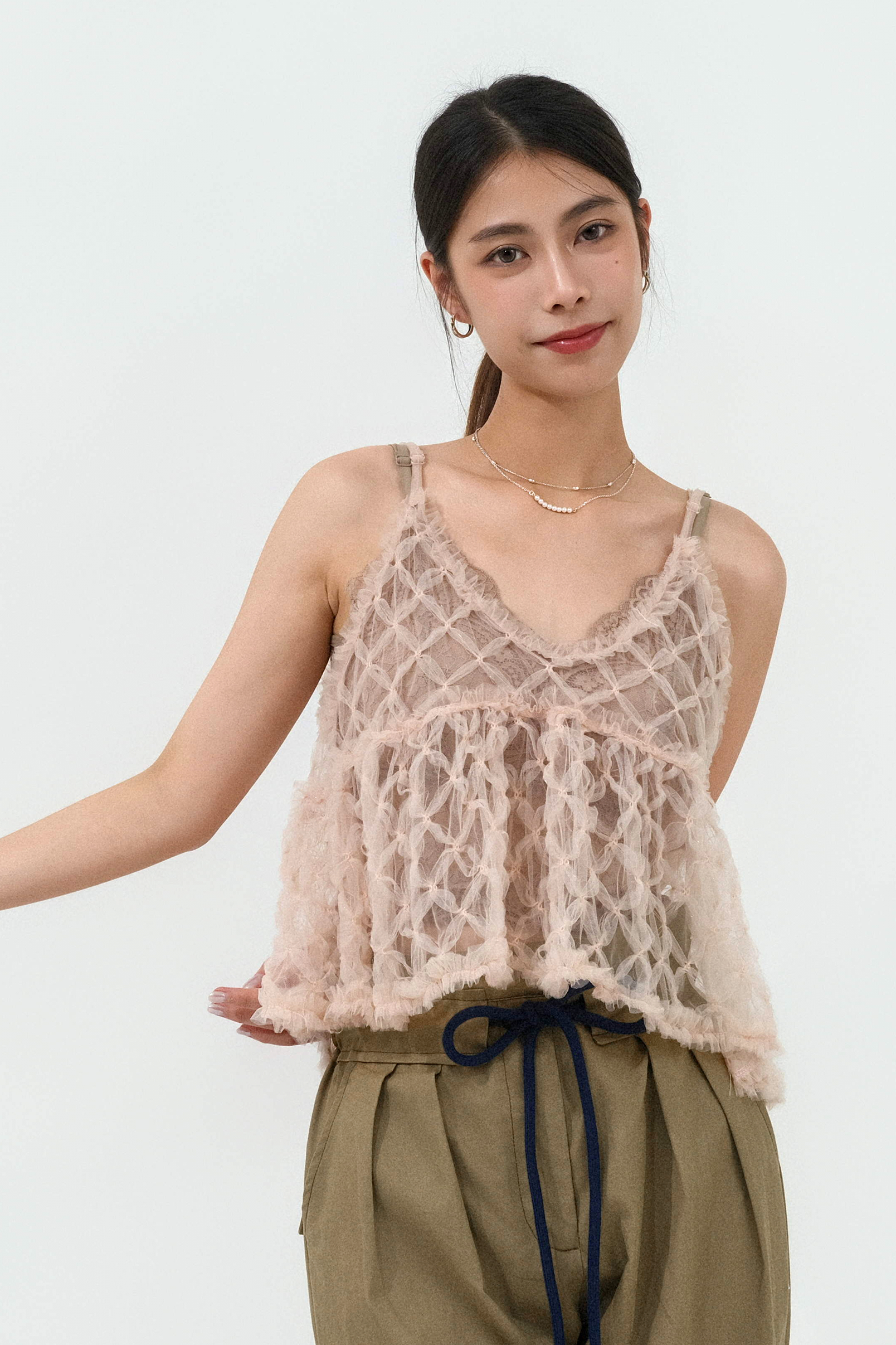 立體十字花網紗背心 (預購產品）