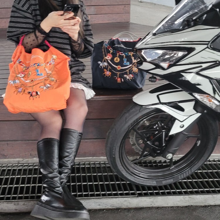 Ball＆Chain 刺繡環保購物袋 M號 - 橘 (30106765)