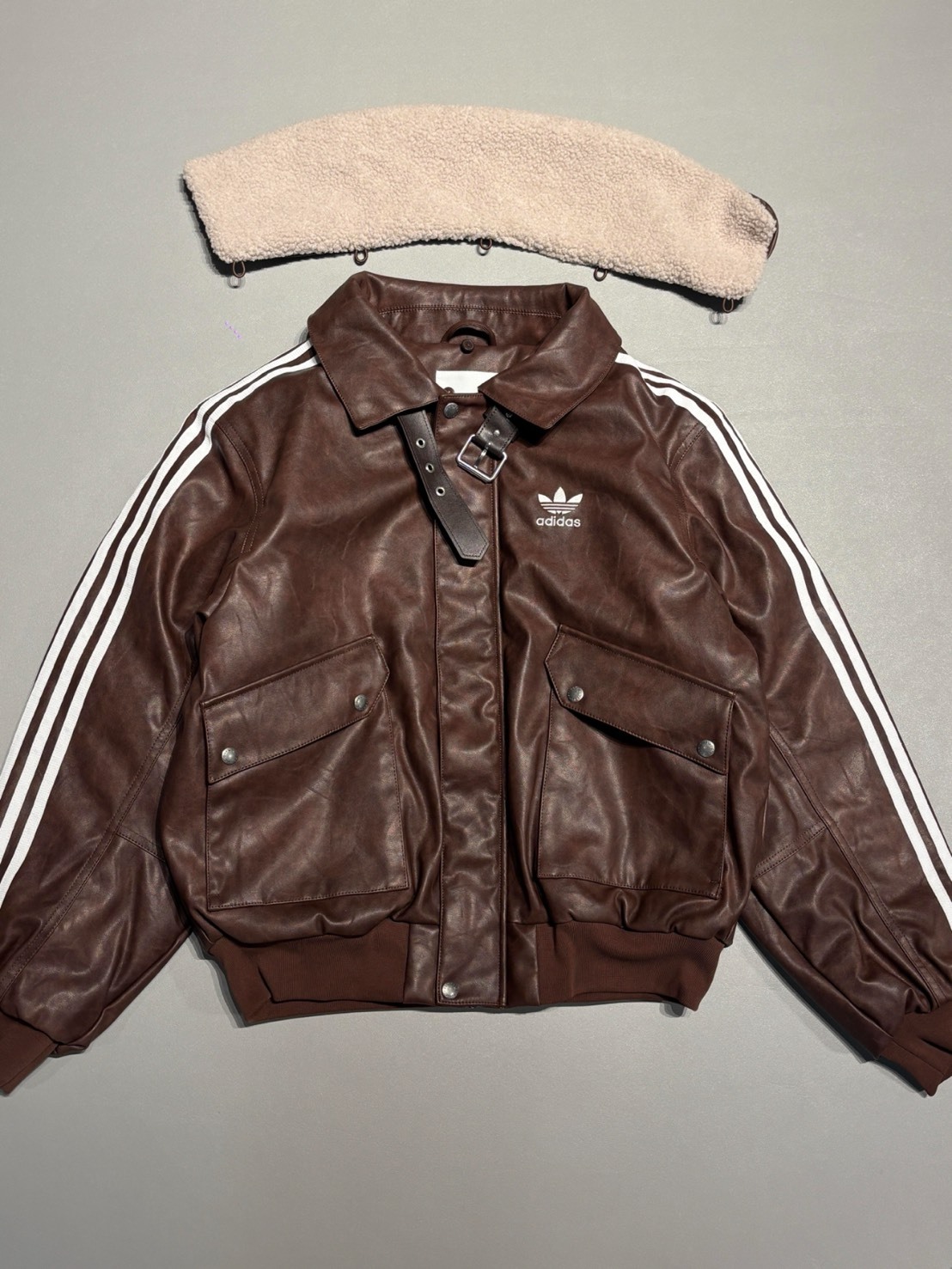 ADIDAS 復古 皮夾克 羊羔毛領