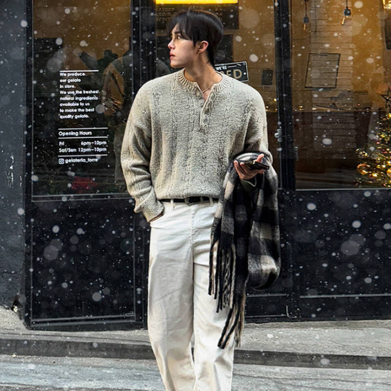 韓版老錢風亨利領針織衫長袖毛衣