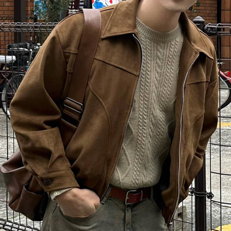 高質感韓男麂皮絨短款皮衣外套