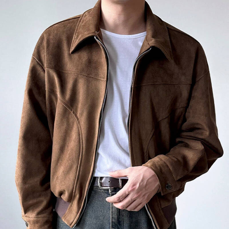 高質感韓男麂皮絨短款皮衣外套