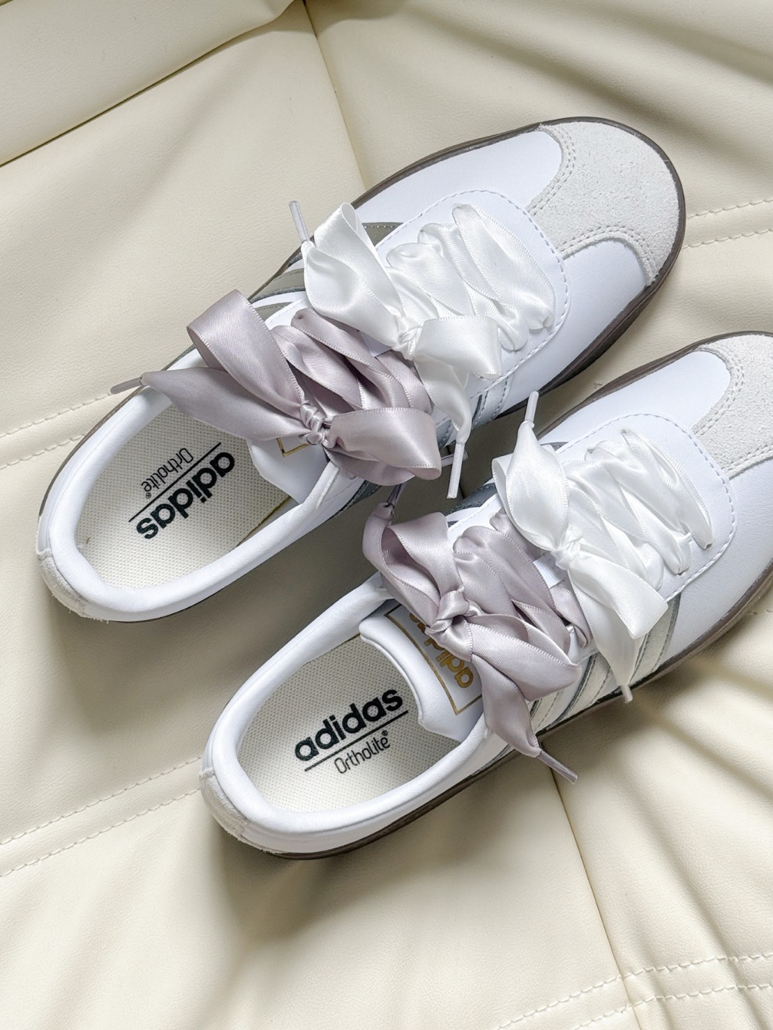 特殊訂製款 ADIDAS NEO VL COURT 2.0 泫雅靈動 月光白銀 緞帶鞋帶