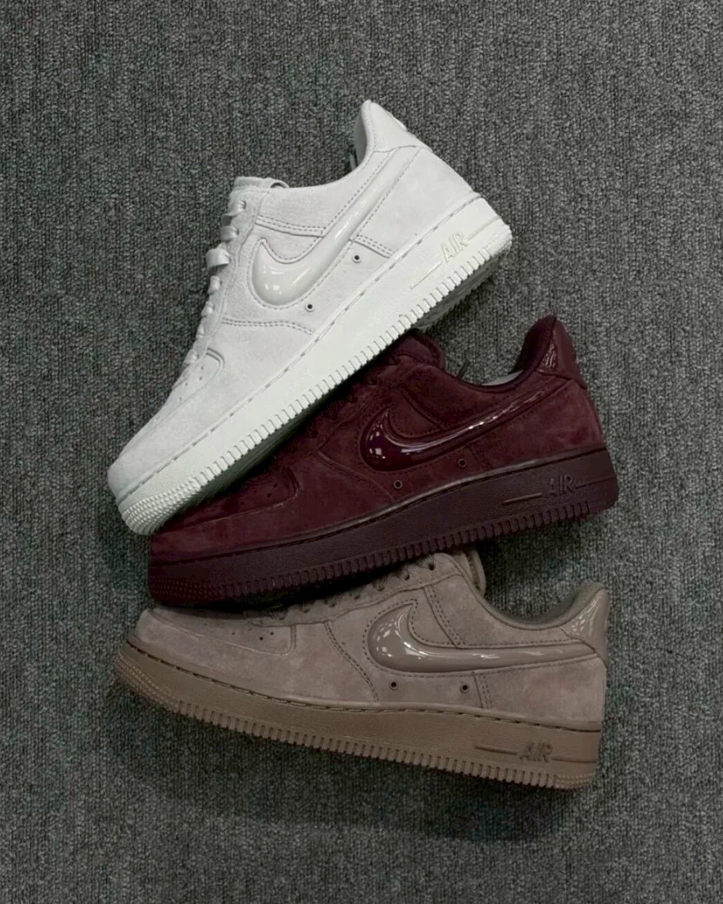 Nike Air Force 1 酒紅色 咖啡拿鐵 米白 復古 麂皮 果凍立體勾勾 女鞋