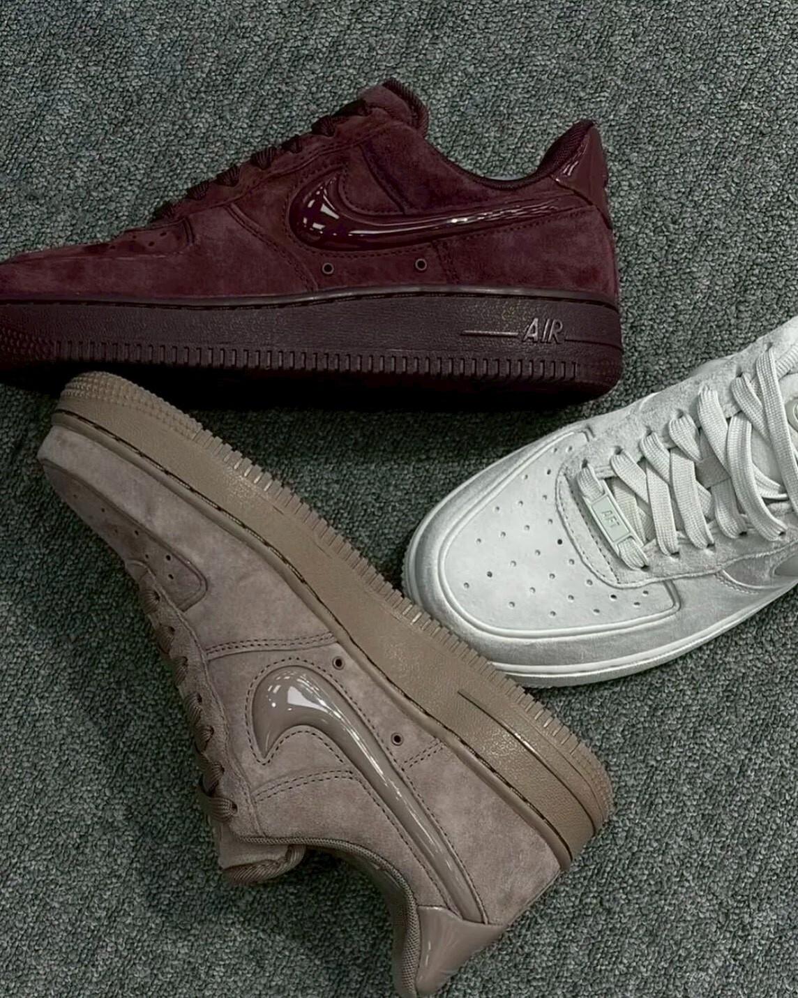 Nike Air Force 1 酒紅色 咖啡拿鐵 米白 復古 麂皮 果凍立體勾勾 女鞋