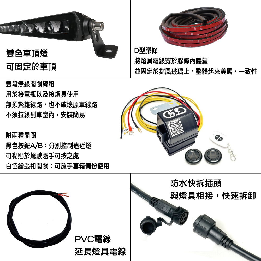 黃白160w車頂燈安裝組合套餐 晶典光電