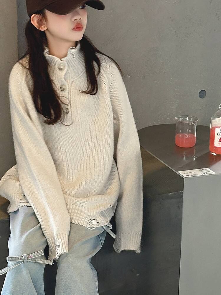 直童-25MQ57高領鈕扣毛衣