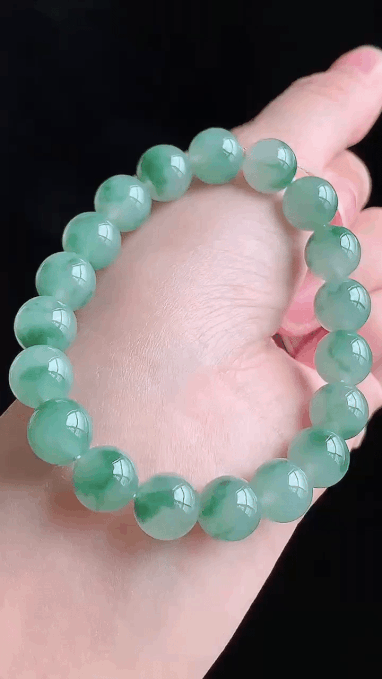 1014730 翡翠冰綠飄花手串 (9.9mm直徑)