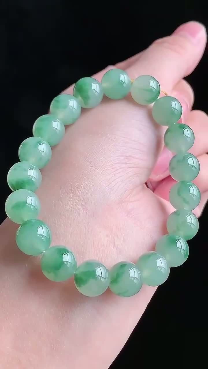 翡翠冰綠飄花手串 (9.9mm直徑),天然翡翠A玉, 緬甸玉, Jade, Jadeite