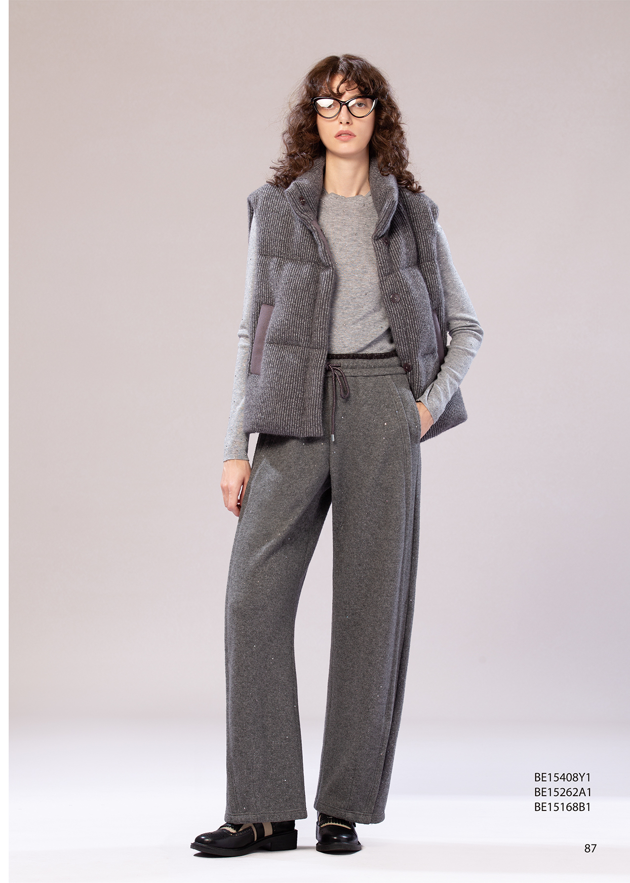 BE15168B1 靜光之境針織金屬抽繩寬鬆長褲