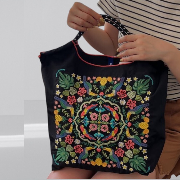 Ball＆Chain 刺繡環保購物袋 M號 - 黑 (30106201)