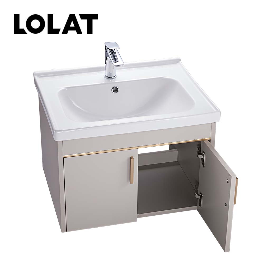 LOLAT鋁合金雙門收納浴櫃-奶茶色CA008-KG