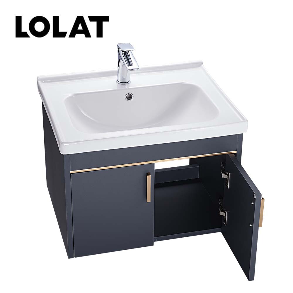 LOLAT鋁合金雙門收納浴櫃-槍灰色CA008