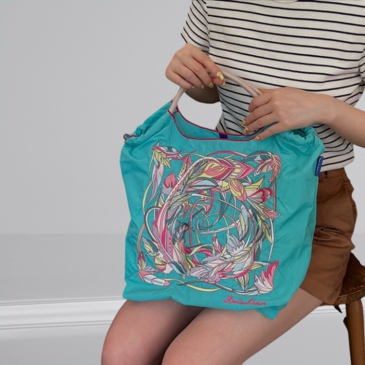 Ball＆Chain 刺繡環保購物袋 M號 - 天藍 (30106436)