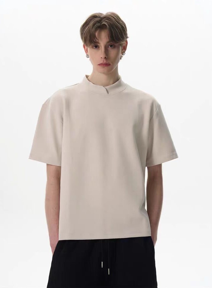 002. Styled Mock Neck Short Sleeve Top