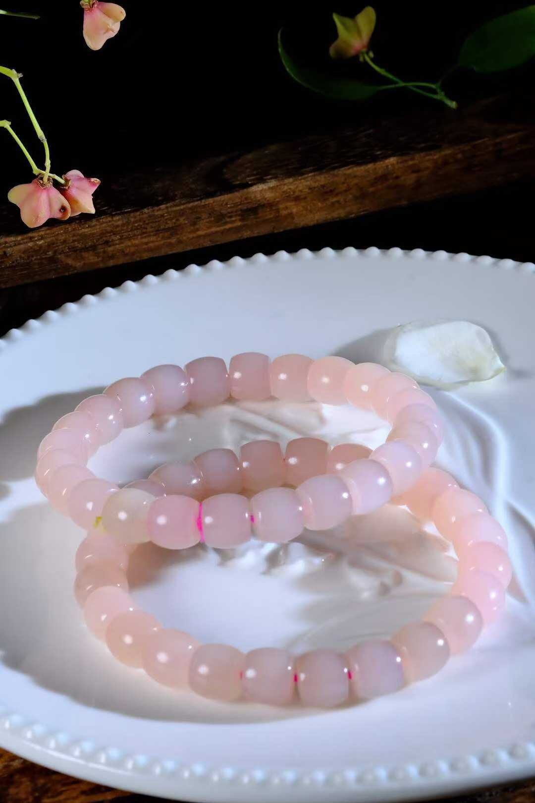 和田玉粉色手串 (8-9mm直徑),天然和田玉軟玉