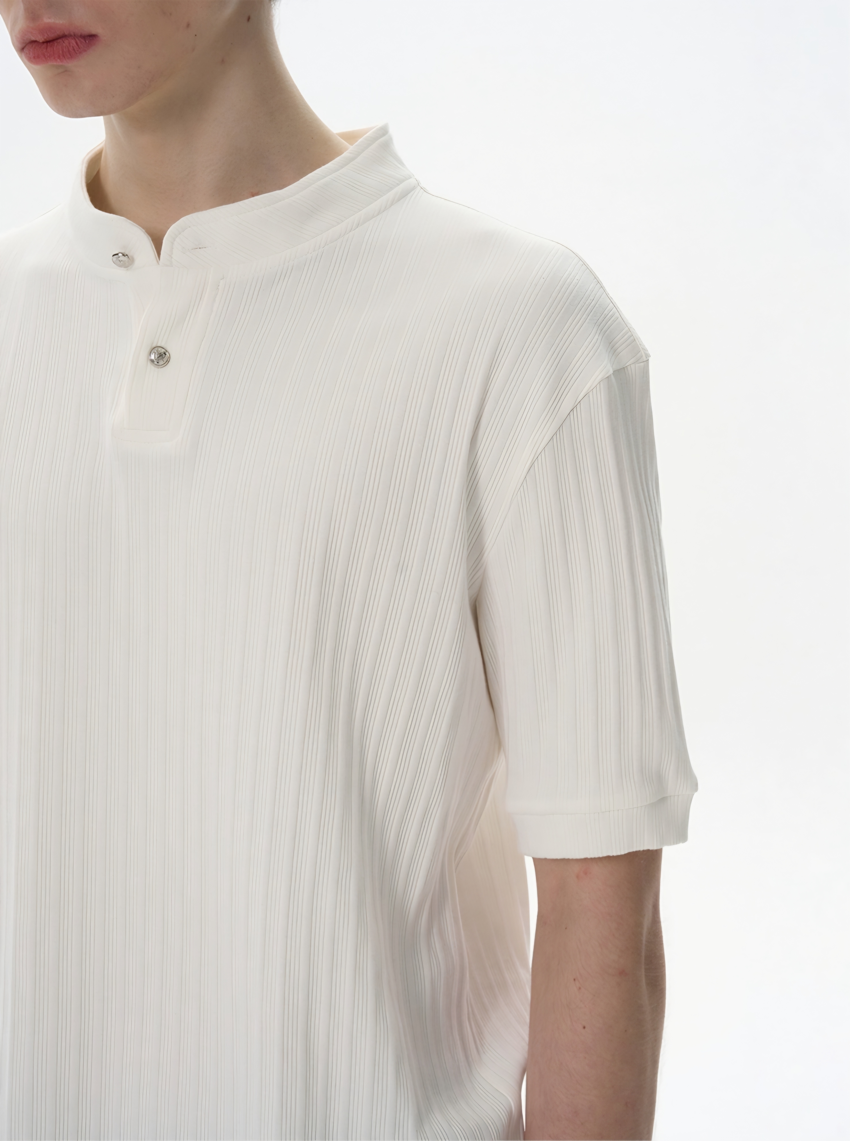 004. Ribbed Mandarin Collar Polo Shirt