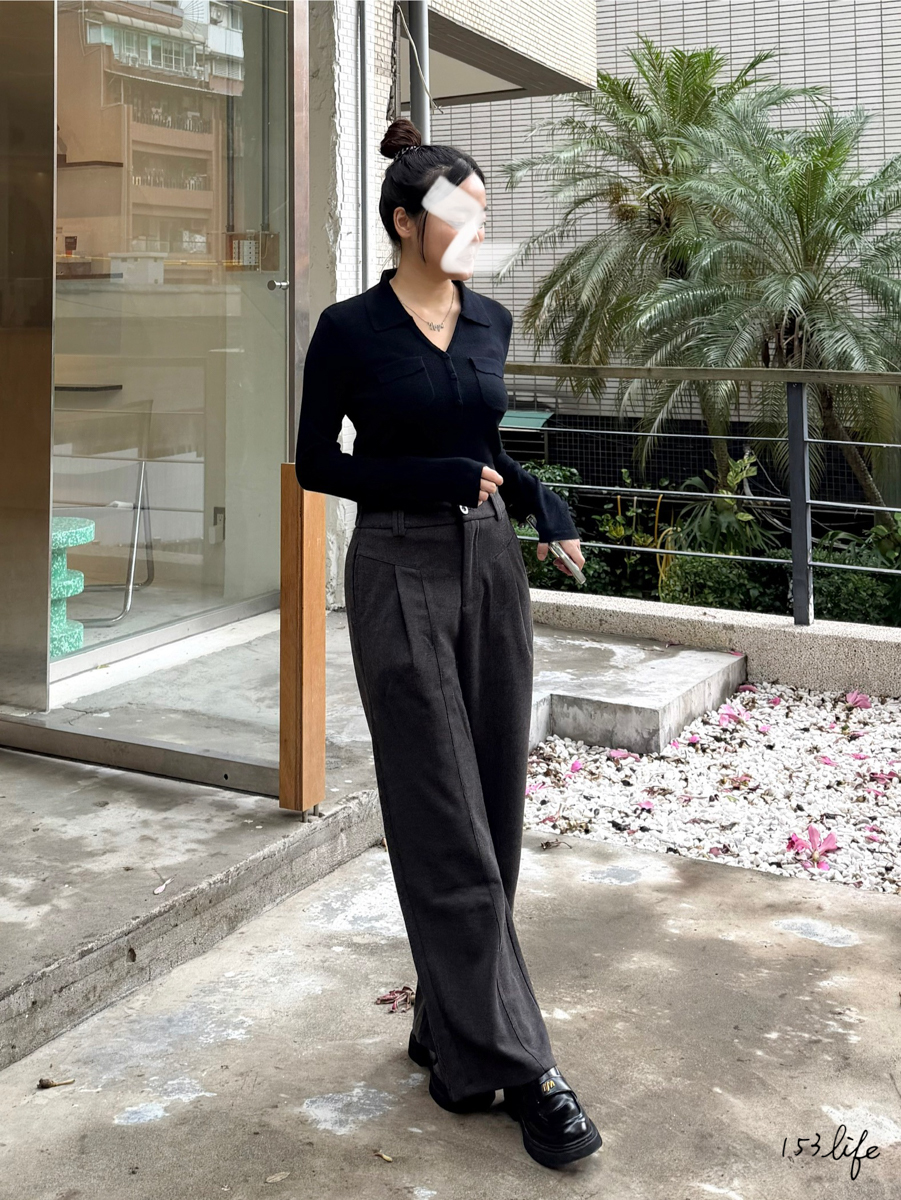 |預購|⛄️(加絨/一般)小個子質感灰毛呢高腰直筒寬褲(XXS-L)(九分/長款)