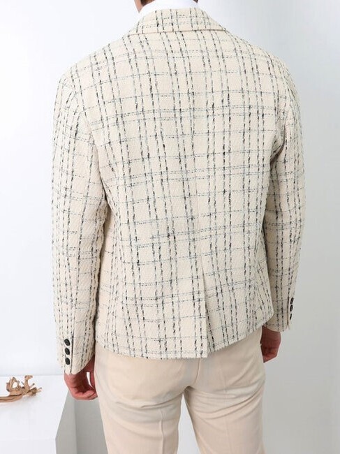 (獨家限時優惠)粗花呢格紋西裝外套