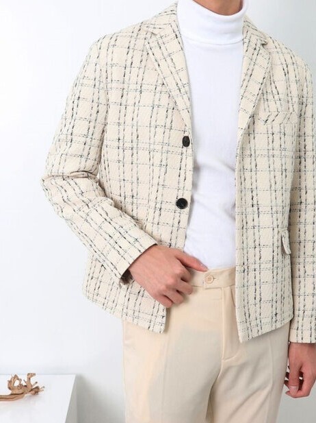 (獨家限時優惠)粗花呢格紋西裝外套