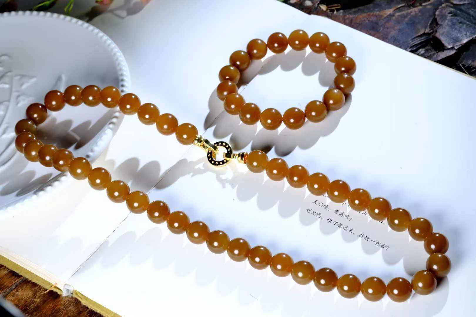 和田玉紅糖項鏈/手鏈 (12mm直徑),天然和田玉軟玉