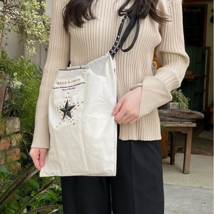 Ball＆Chain 刺繡環保購物袋 M號 - 米白 (30106122)