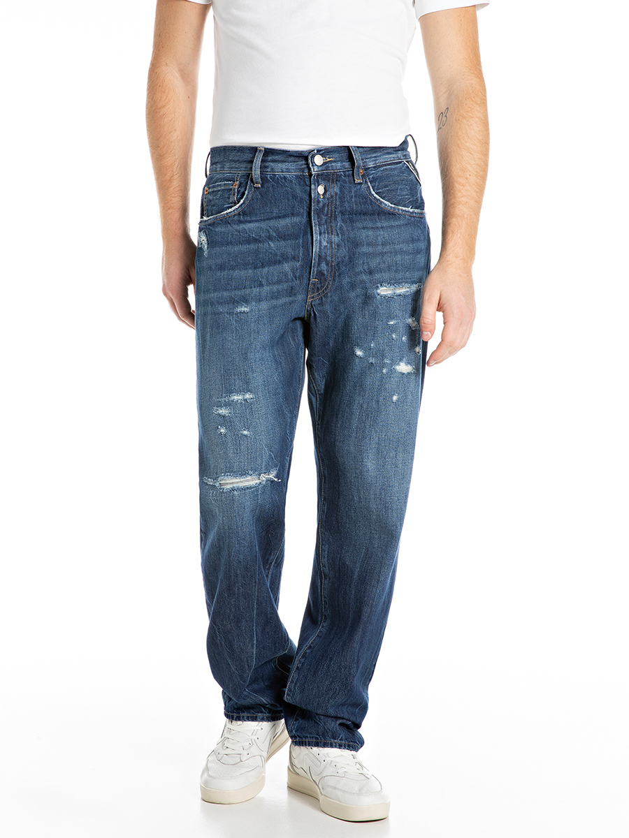 9ZERO1 海軍藍直筒丹寧牛仔褲